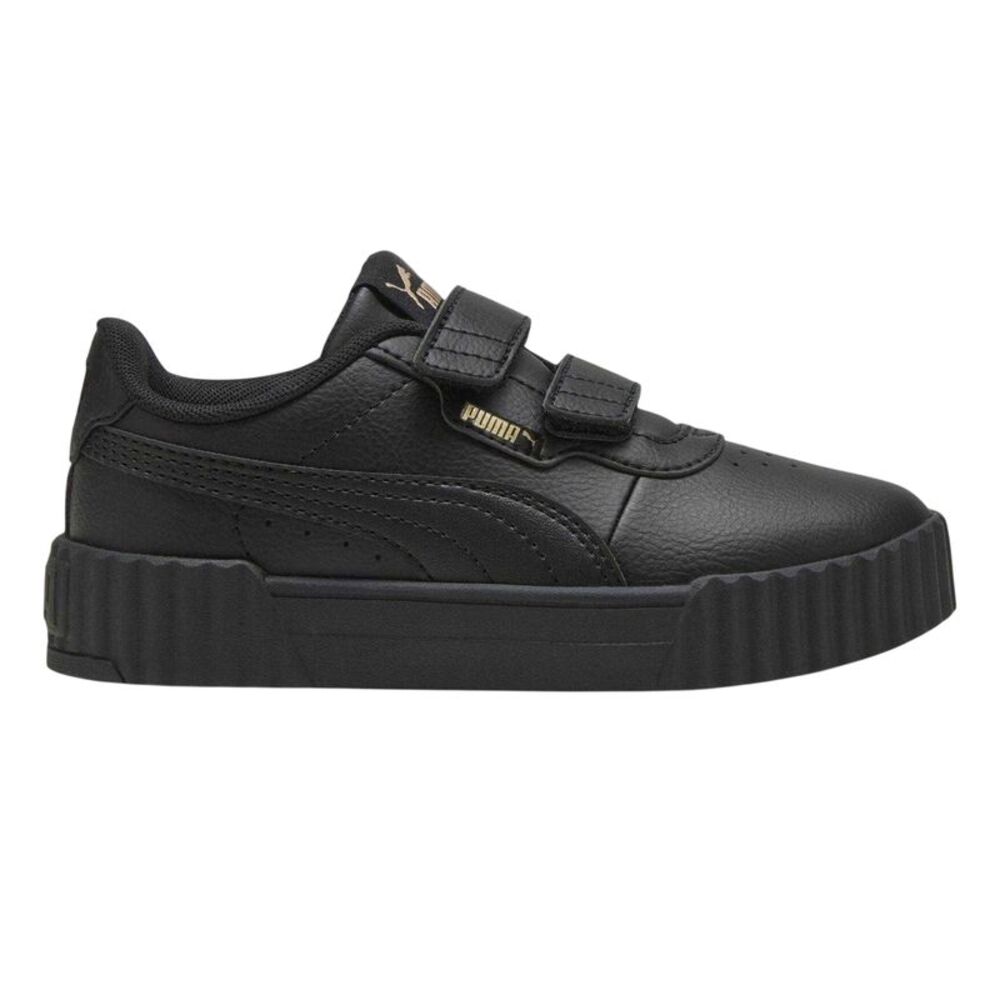 Puma Childrens/Kids Carina 3.0 Logo Leather Court Trainers / Black/Gold